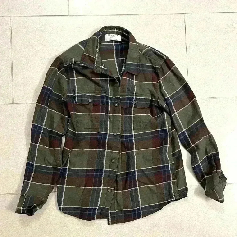 Old Navy flannel plaid button down shirt XL size 14-16 boys in EUC